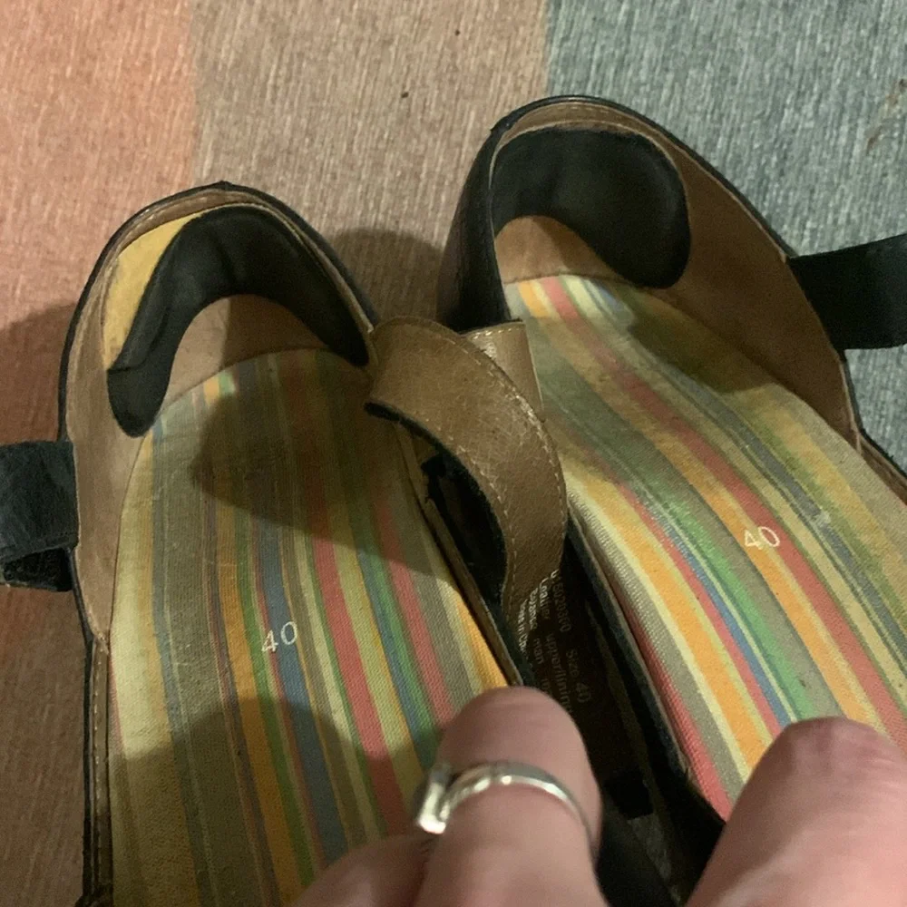 Dansko Black Leather Mary Jane Platforms with Strap
